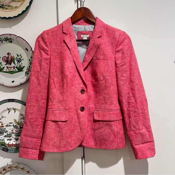 J Crew Linen Pink Blazer Size 0 - Picture 1 of 8